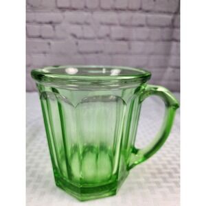 Vintage A&J Green Glass Paneled 4 Cup Pitcher 1930s Depression Uranium Glass